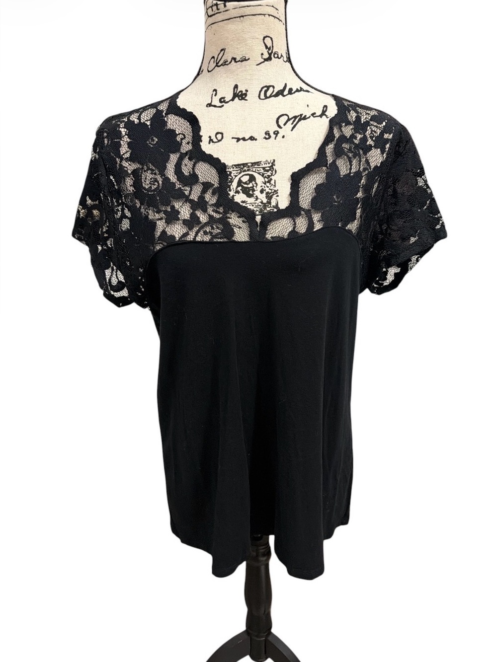 Ambiance Apparel Black Lace Trim V-Neck Dressy Blouse size 1X
